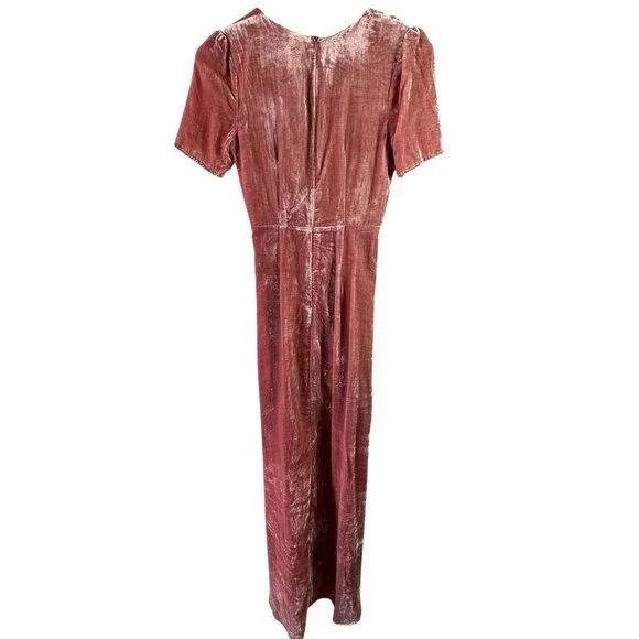 NWT J.O.A. Dusty Pink Crushed Velvet Twist Front Maxi Dress High-Low Size XS - Picture 7 of 7